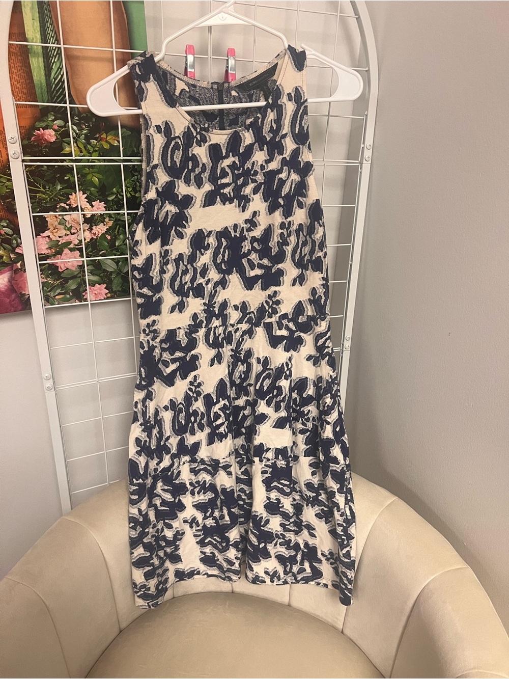 BCBGMaxAzria Navy and Cream Floral Maxi Dress